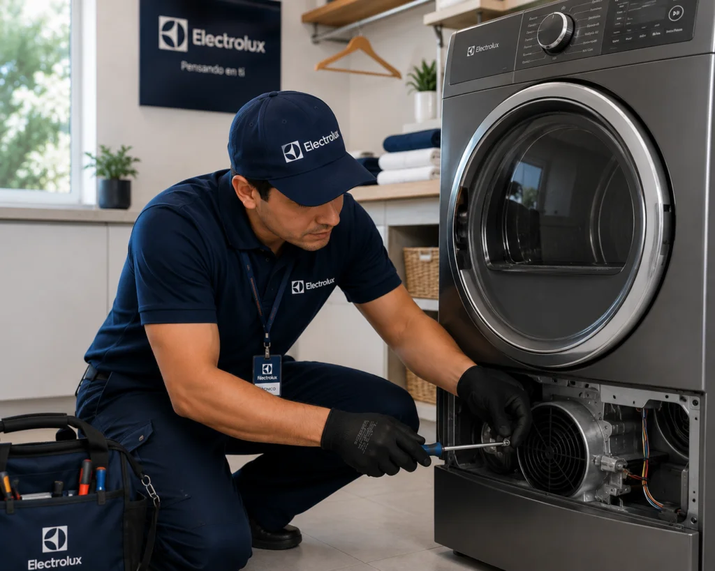 Técnico autorizado Electrolux documentando una reparación en Quito
